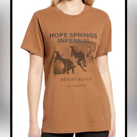 Allsaints Womens Conker Brown Santo Graphic-print Cotton-jersey T-Shirt size XS - Picture 5 of 5